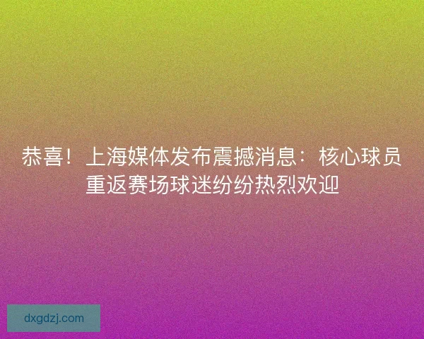 恭喜！上海媒体发布震撼消息：核心球员重返赛场球迷纷纷热烈欢迎