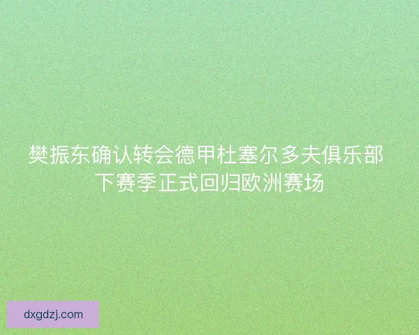 樊振东确认转会德甲杜塞尔多夫俱乐部 下赛季正式回归欧洲赛场