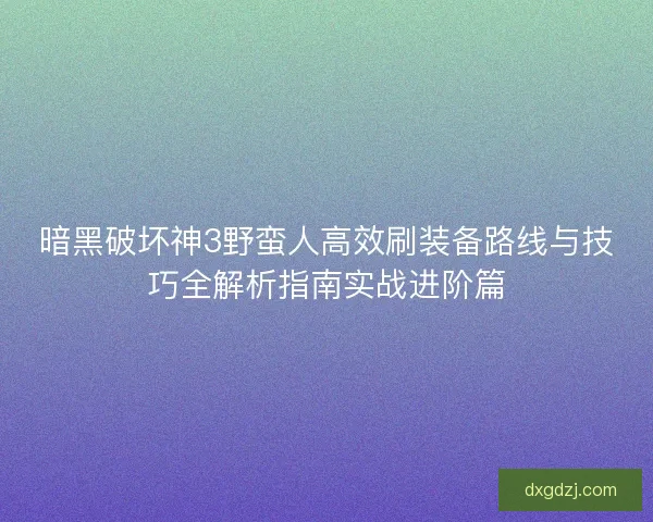 暗黑破坏神3野蛮人高效刷装备路线与技巧全解析指南实战进阶篇
